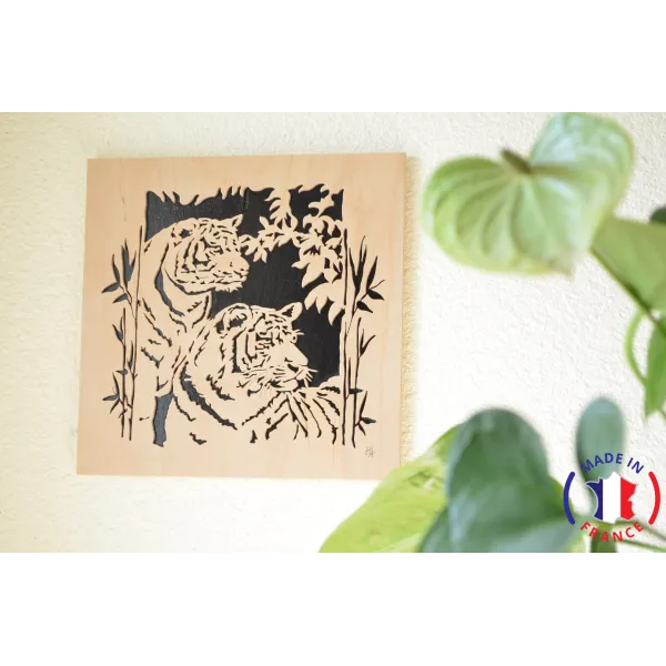 Painting twisted couple Tiger Finnish birch plywood 5 ply - Au Bois Enchanté