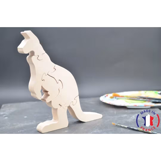 Kangaroo puzzle to paint in wood Beech Wood - Au Bois Enchanté