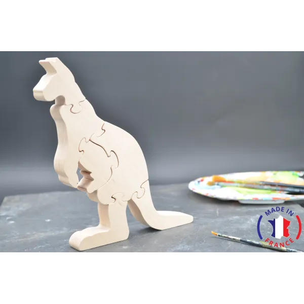 Kangaroo puzzle to paint in wood Beech Wood - Au Bois Enchanté