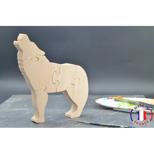 Puzzle loup à peindre en bois Bois Hêtre - Au Bois Enchanté