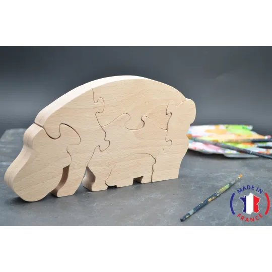 Puzzle hippopotame à peindre en bois Bois Hêtre - Au Bois Enchanté