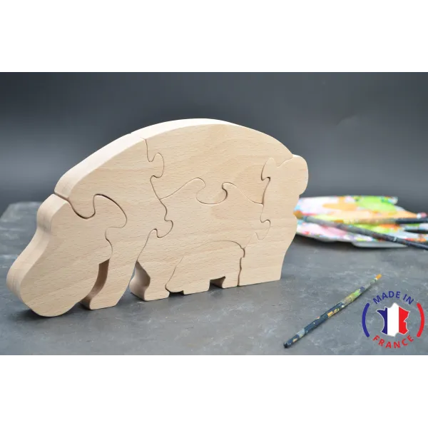 Hippopotamus puzzle to be painted in wood Beech Wood - Au Bois Enchanté