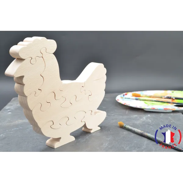 Chicken puzzle to be painted in wood Beech Wood - Au Bois Enchanté