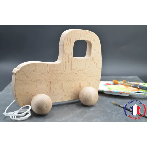 Car made of raw wood to pull Beech Wood - Au Bois Enchanté