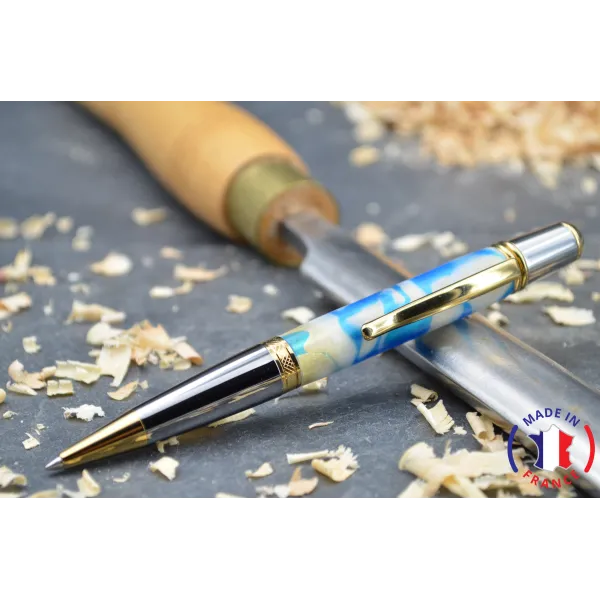 Stylo bille Jennifer en résine bleue Résine - Au Bois Enchanté