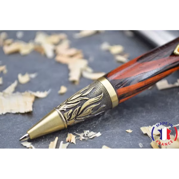 Patricia ballpoint pen in ebony wood assembly Padouk wood African wood - Au Bois Enchanté