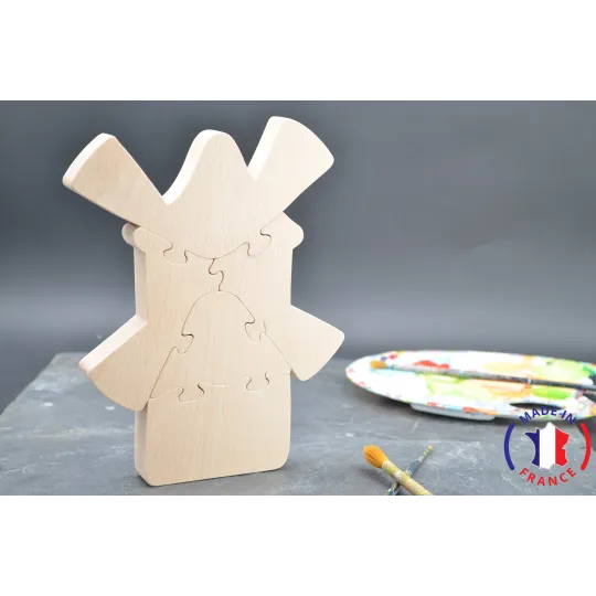 Puzzle mill in raw wood to paint Beech Wood - Au Bois Enchanté