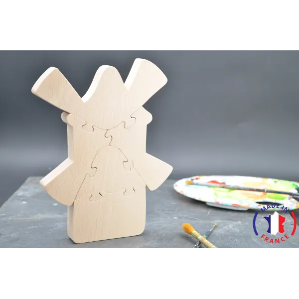 Puzzle mill in raw wood to paint Beech Wood - Au Bois Enchanté