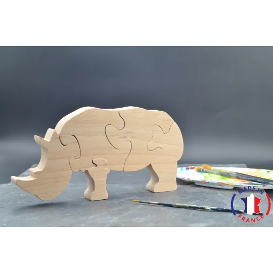 Wooden rhinoceros puzzle to paint Beech Wood - Au Bois Enchanté