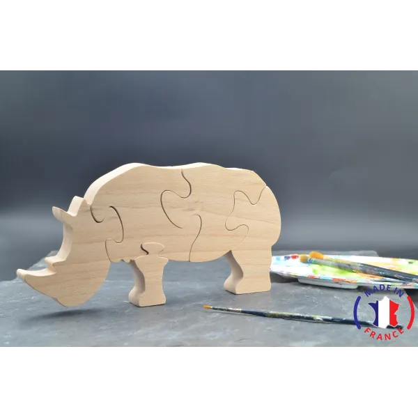 Puzzle en bois rhinocéros à peindre Bois Hêtre - Au Bois Enchanté