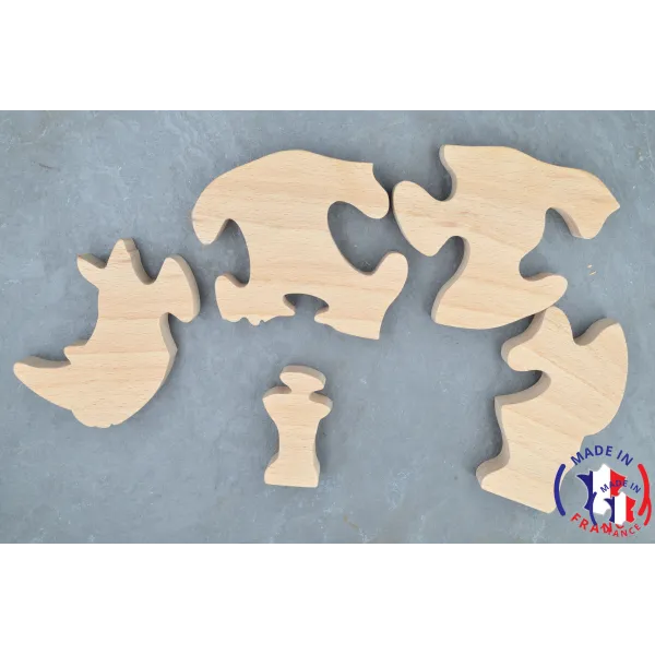 Wooden rhinoceros puzzle to paint Beech Wood - Au Bois Enchanté