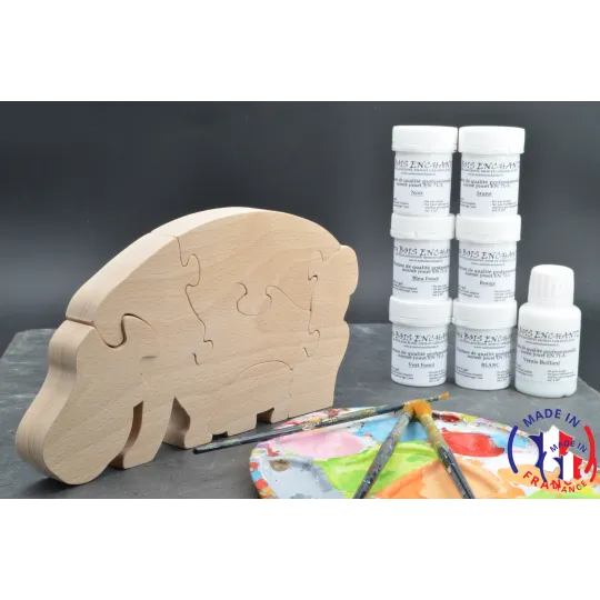 Puzzle bois hippo + peintures Bois Hêtre - Au Bois Enchanté