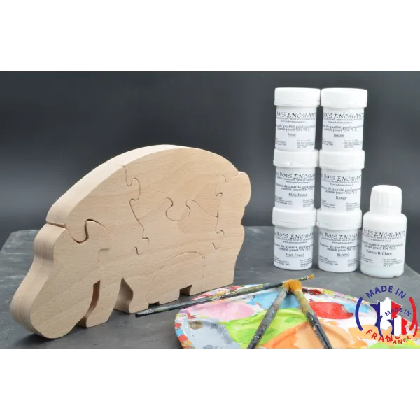Puzzle bois hippo + peintures Bois Hêtre - Au Bois Enchanté