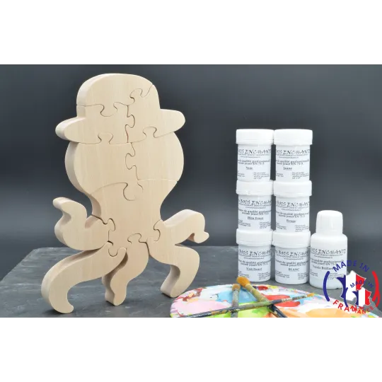 puzzle bois pieuvre + peintures Bois Hêtre - Au Bois Enchanté