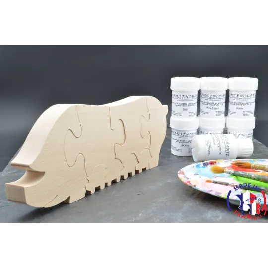 Puzzle bois cochon + peintures Bois Hêtre - Au Bois Enchanté