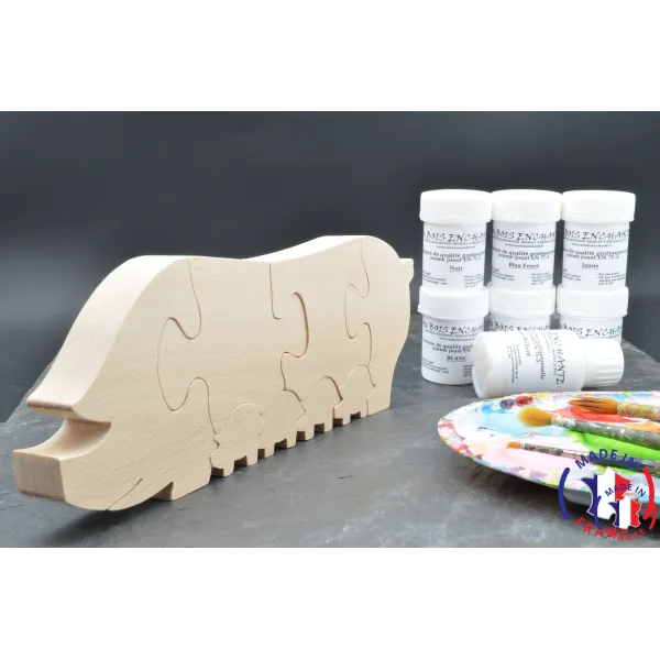 Puzzle bois cochon + peintures Bois Hêtre - Au Bois Enchanté