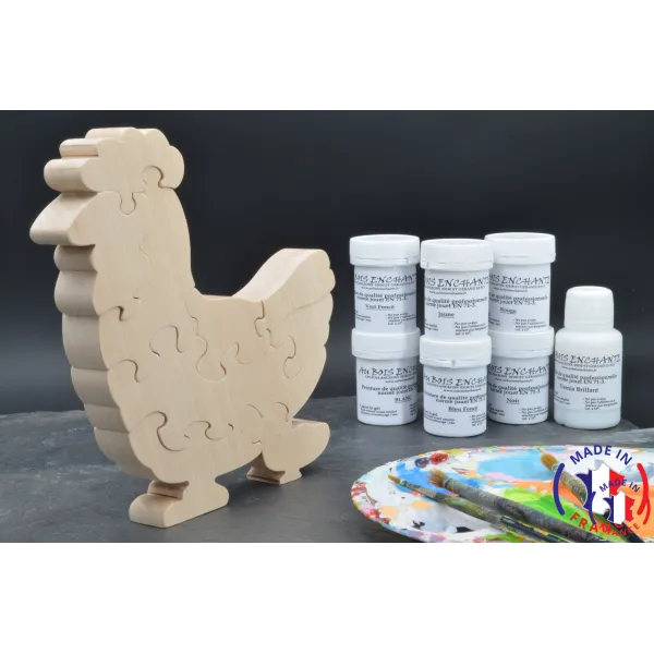 Puzzle bois poule + peintures Bois Hêtre - Au Bois Enchanté