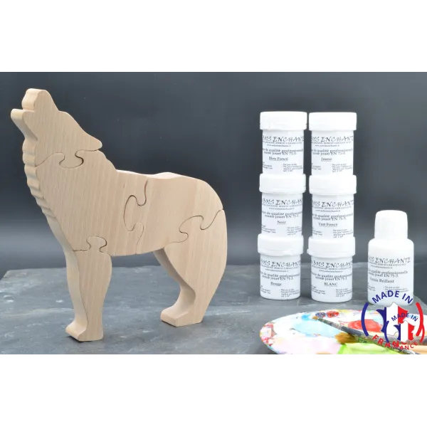Puzzle bois loup + peintures Bois Hêtre - Au Bois Enchanté