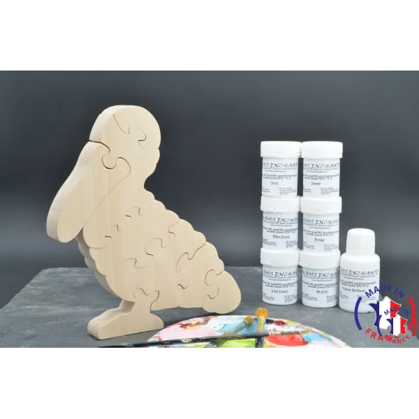 Puzzle bois pélican + peintures Bois Hêtre - Au Bois Enchanté