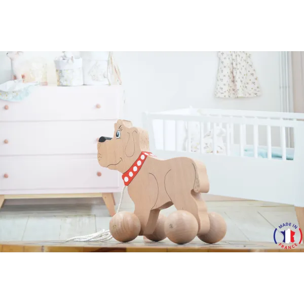 Wooden dog to pull Beech Wood - Au Bois Enchanté