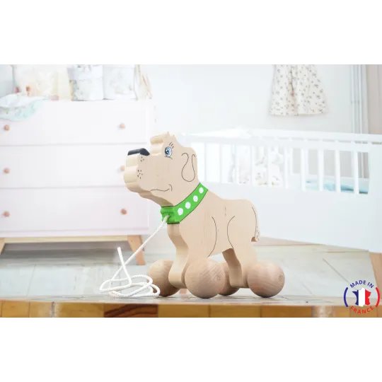 Wooden dog to pull Beech Wood - Au Bois Enchanté