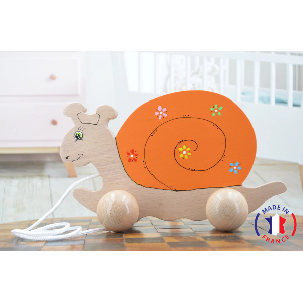 Wooden snail to pull Beech Wood - Au Bois Enchanté